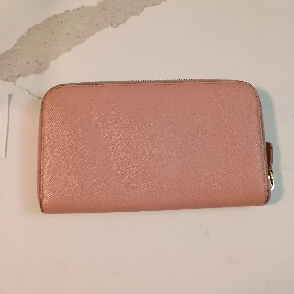 Prada Wallet Light Pink Lampo Saffiano Leather Ribbon Bow Zip Around